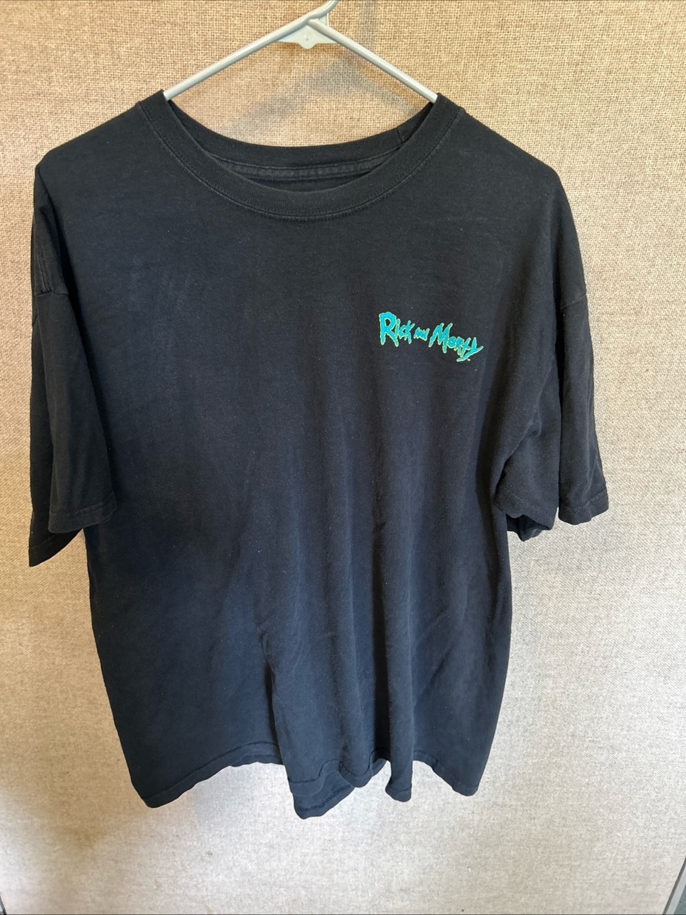 Source Unknown Men's Black Tee with Teal 'Rick and Morty' Logo